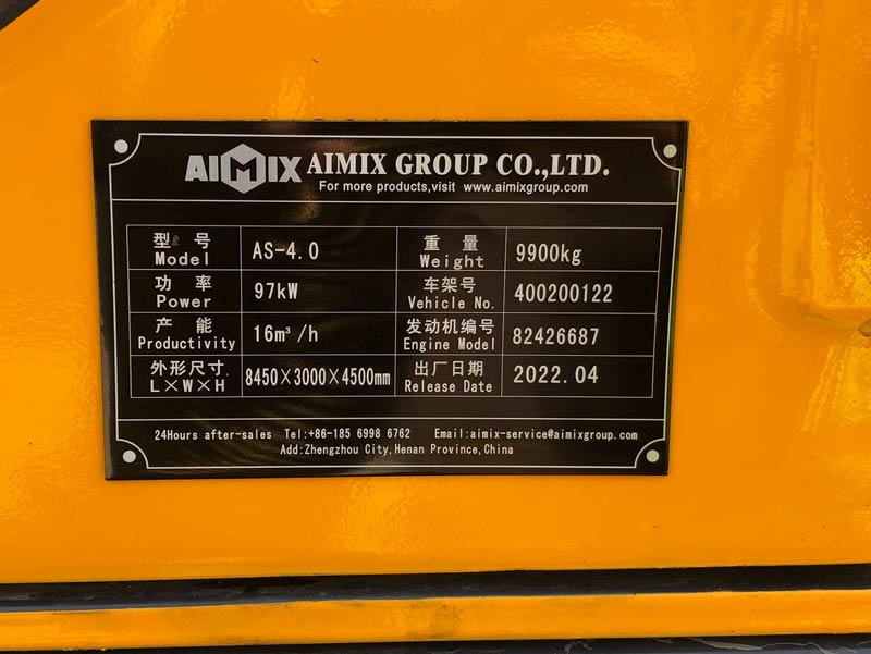 AS-4.0 Self Loading Transit Mixer Specification