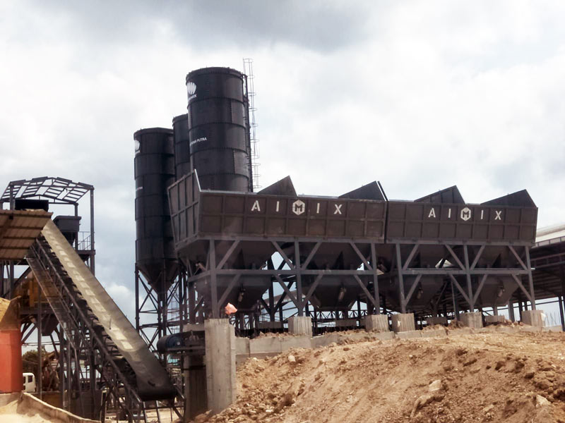 AJ120 Stationary Concrete Batching Plant on-site