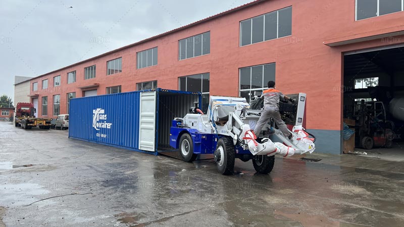 Loading AS-3.5 self concrete mixer and transporting to Russia