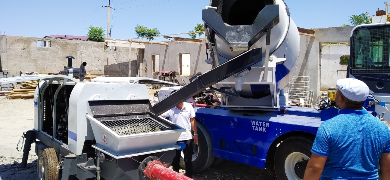 Solution of AS-4.0 Self Loading Concrete Mixer and ABT60C Concrete Pump Used for Industrial Warehouse Construction In Uzbekistan