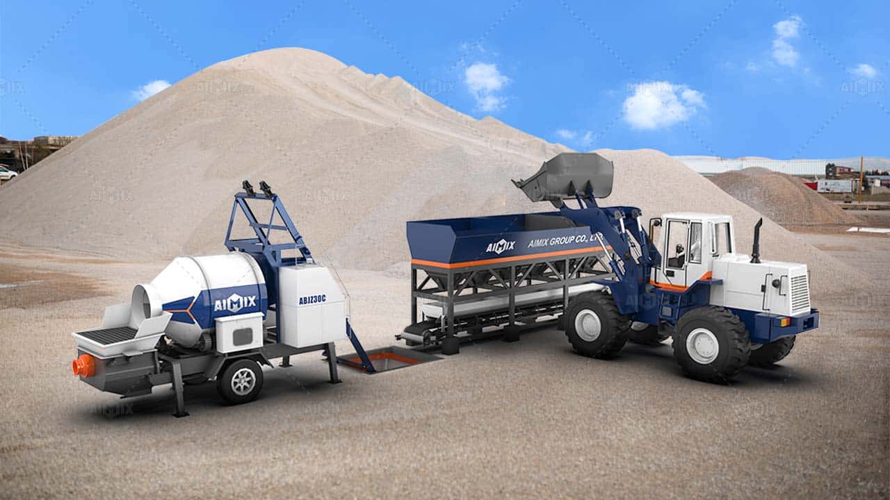 concrete mixer pump, wheel loader, concrete batching machine