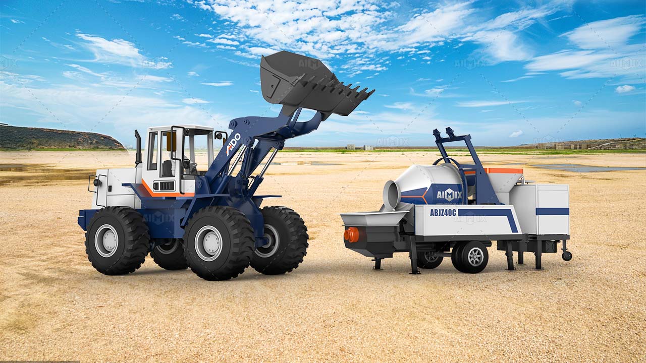 wheel loader and concrete mixer pump