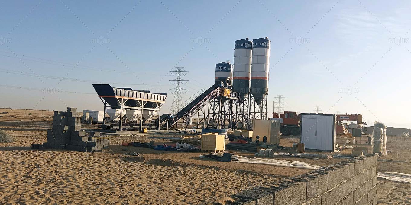 AIMIX Concrete Batching Plant Working for Substation Project in Saudi Arabia