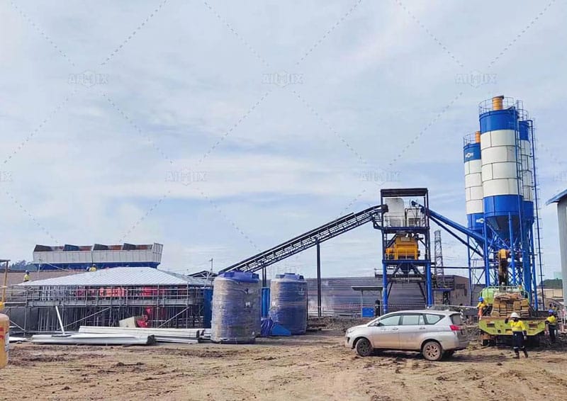 AJ120 Stationary Concrete Plant in Indonesia for Nickel Mine Industrial Project