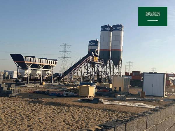 AJM75 foundation-free concrete batch plant for substation project in Saudi Arabia