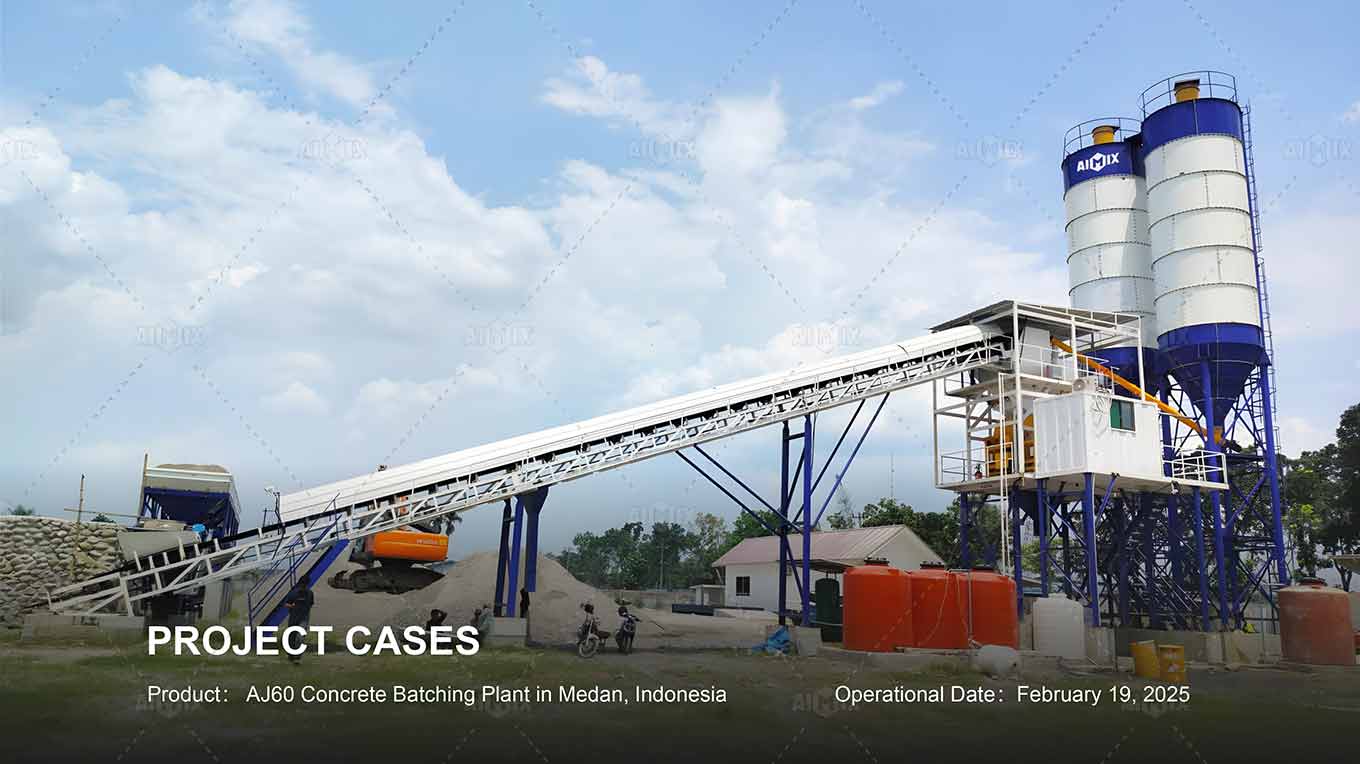AIMIX AJ60 stationary concrete batching plant Installed in Indonesia