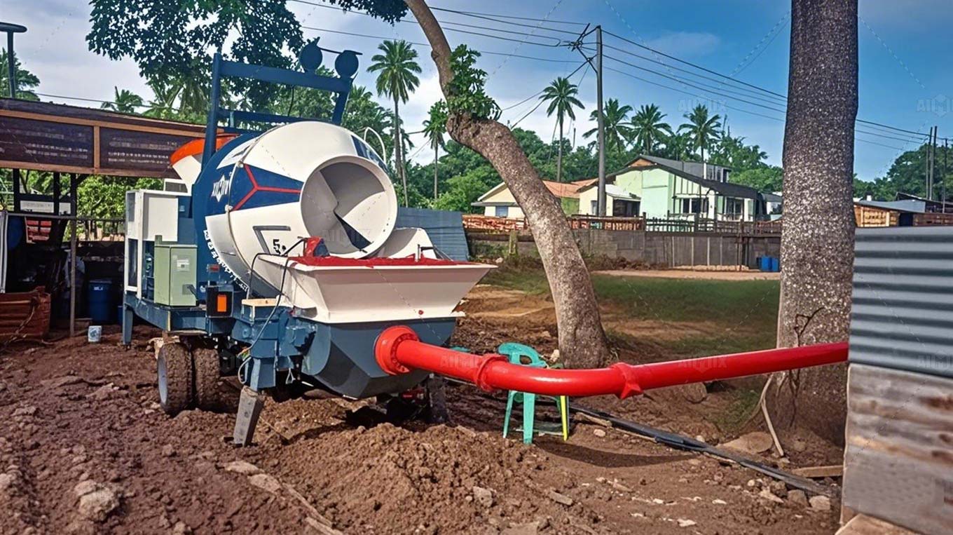 AIMIX Concrete Mixer with Pump Operating Well on-site