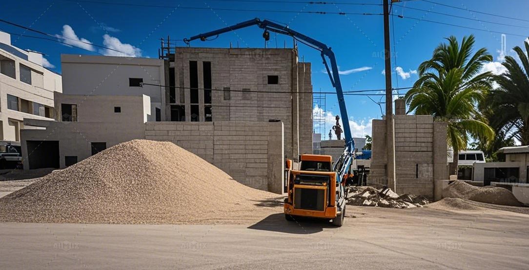boom concrete pump 42m in UAE working on-site