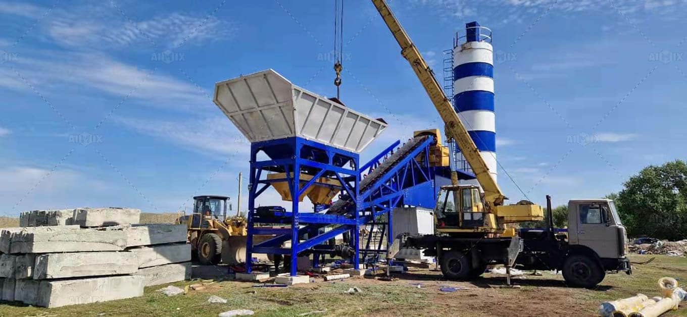 Installing AJY60 small concrete plant on-site
