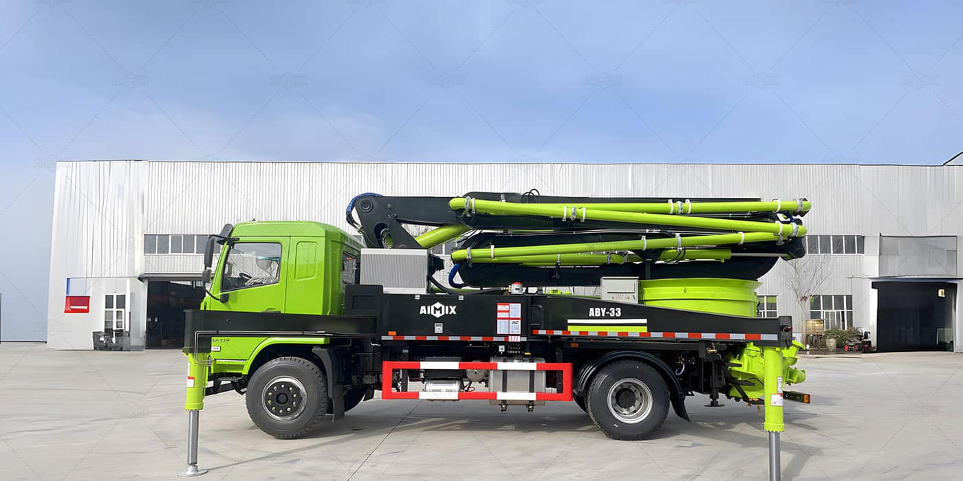 Boom pump with truck chassis in factory