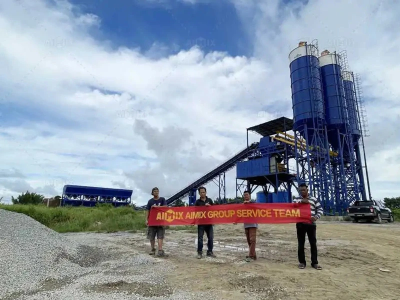 engineers providing on-site service and support for concrete batching plant in Malaysia