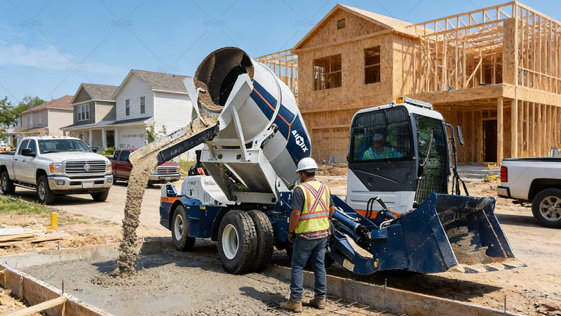 self loading concrete mixer for small size residential construction