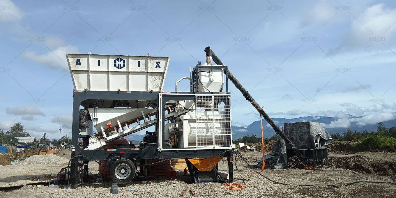 AIMIX AJSY40 Mobile Concrete Plant for road construction in Papua Indonesia