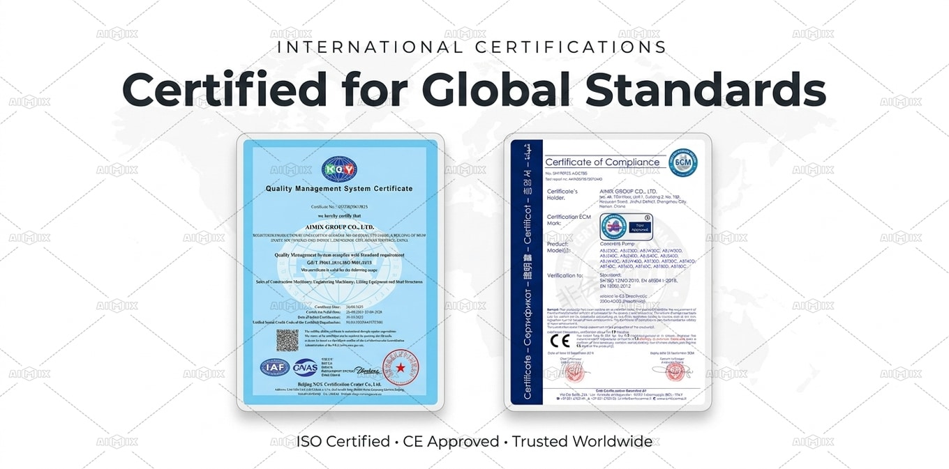 ISO and CE certifications of AIMIX Concrete Mixer Pump s