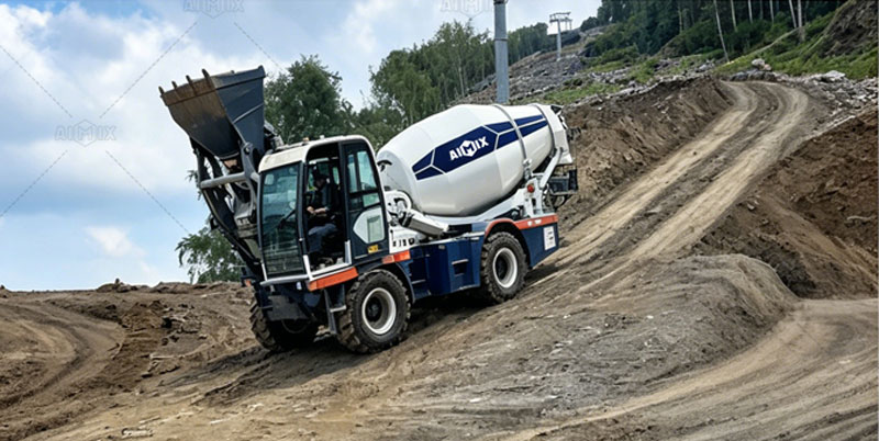 Steep Slopes & High Grades Construction -using self loader mixer