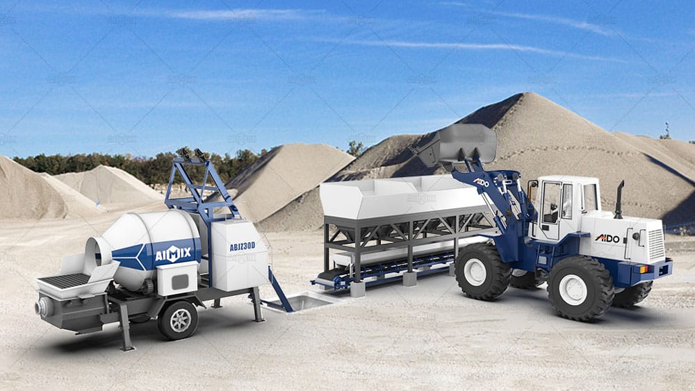 Wheel Loader + Concrete Batching Machine + Concrete Mixer Pump Combination