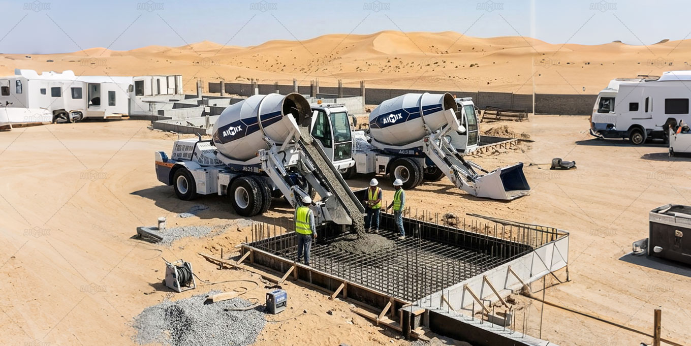 AIMIX self loading concrete mixer in Dubai, adapting to local desert environment