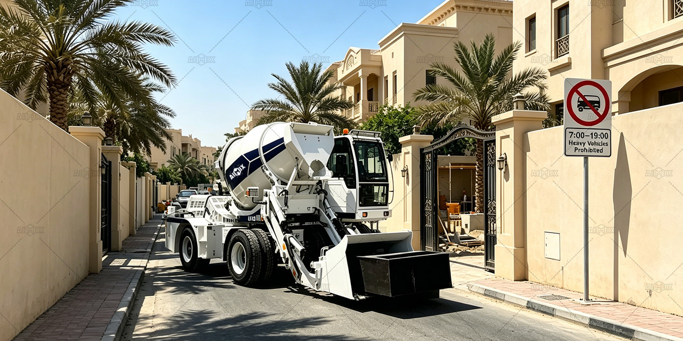 AIMIX self loading mixer suppling concrete mixture in in Downtown Dubai & Residential Communities