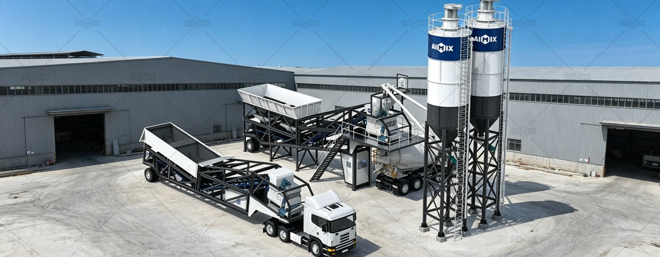 AJY series portable concrete plant manufactured in AIMIX Group