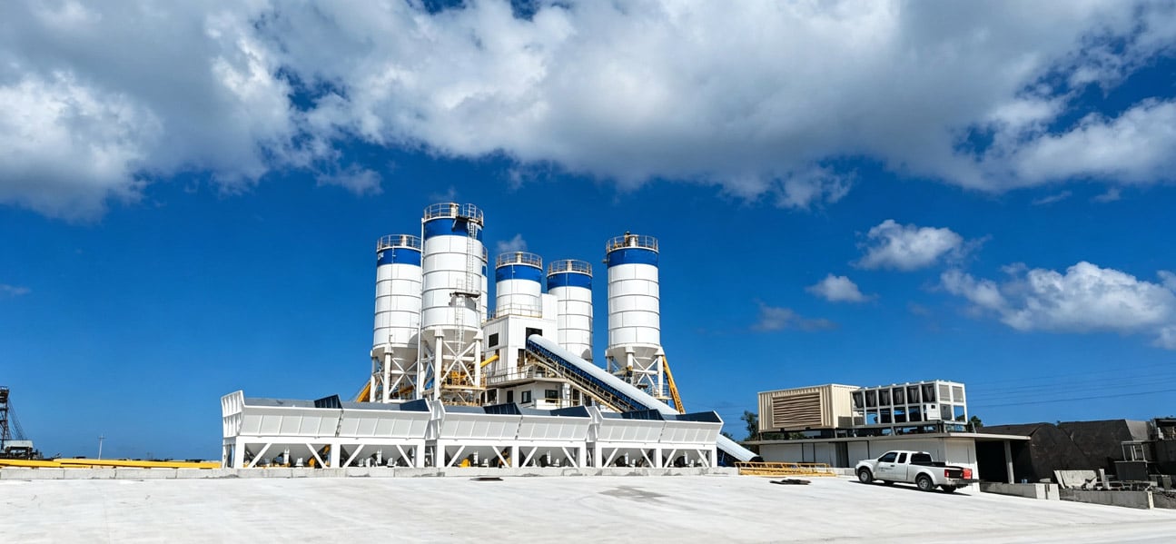 AJ180 Stationary Concrete Plant in Guam for Commercial Concrete Production