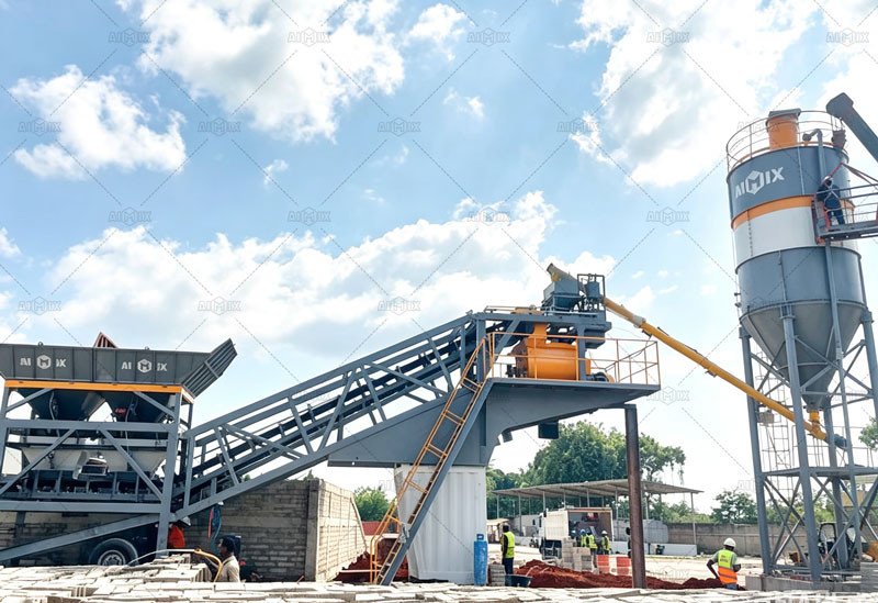AJ25 Stationary Concrete Plant for Concrete Block Factory in Tanzania