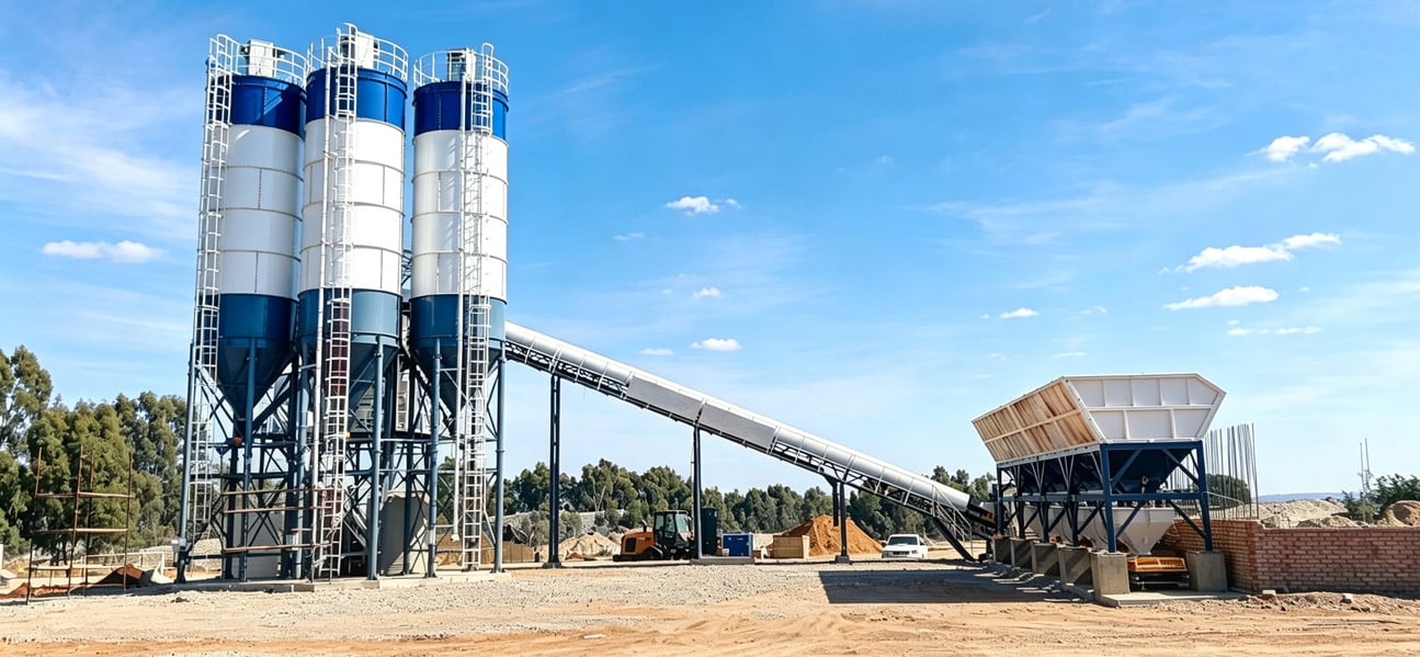 AJ90 Stationary Concrete Plant in South Africa for Building Construction