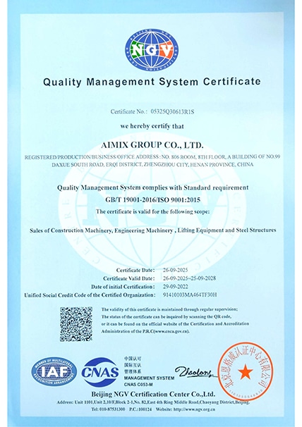ISO 9001 Quality Management System of Self Mixer