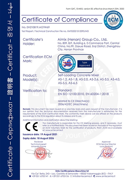 Self Loaded Mixer CE Certificates