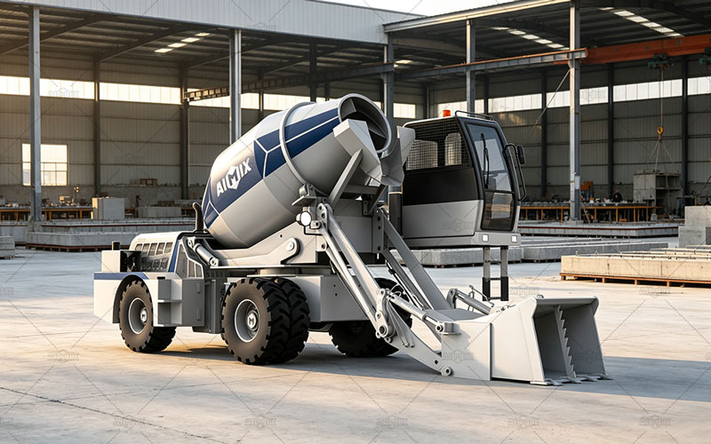 Self-Loading Concrete Mixer for Small size Precast Concrete Products Production