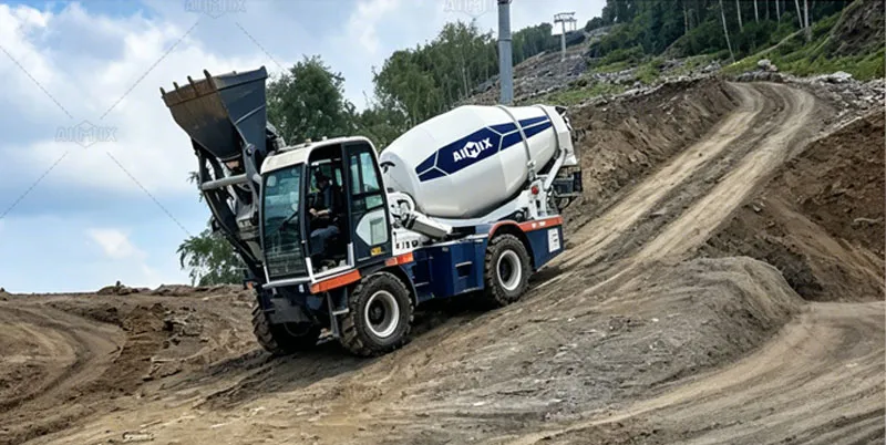 Steep Slopes & High Grades Construction -using self loader mixer