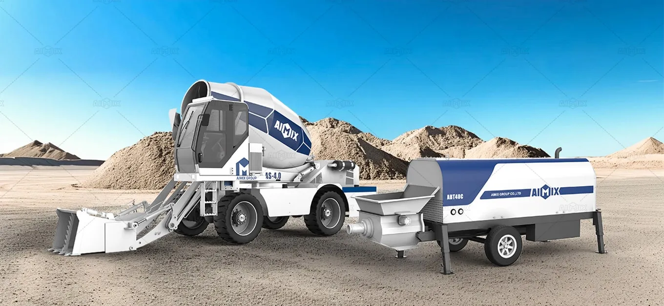 combo of aimix self concrete mixer and concrete pumping machine