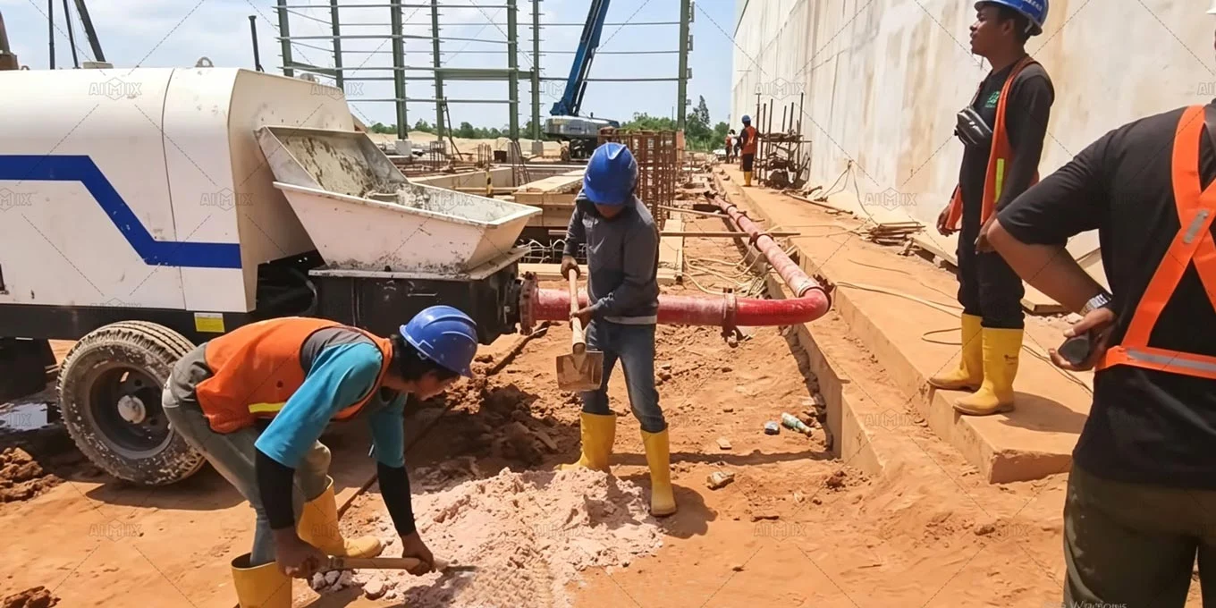 horizontal concrete pumping through stationary pump on-site