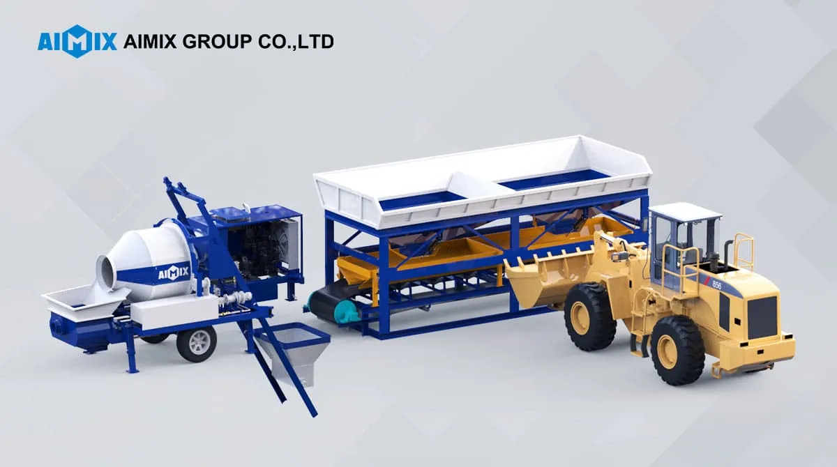 Combination of Wheel Loader and Concrete Mixer Pump