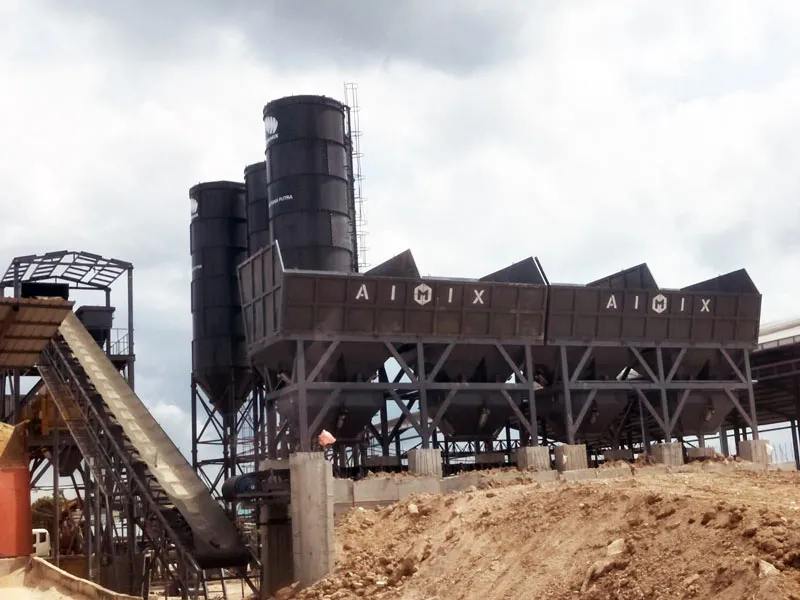 AJ120 Stationary Concrete Batching Plant on-site