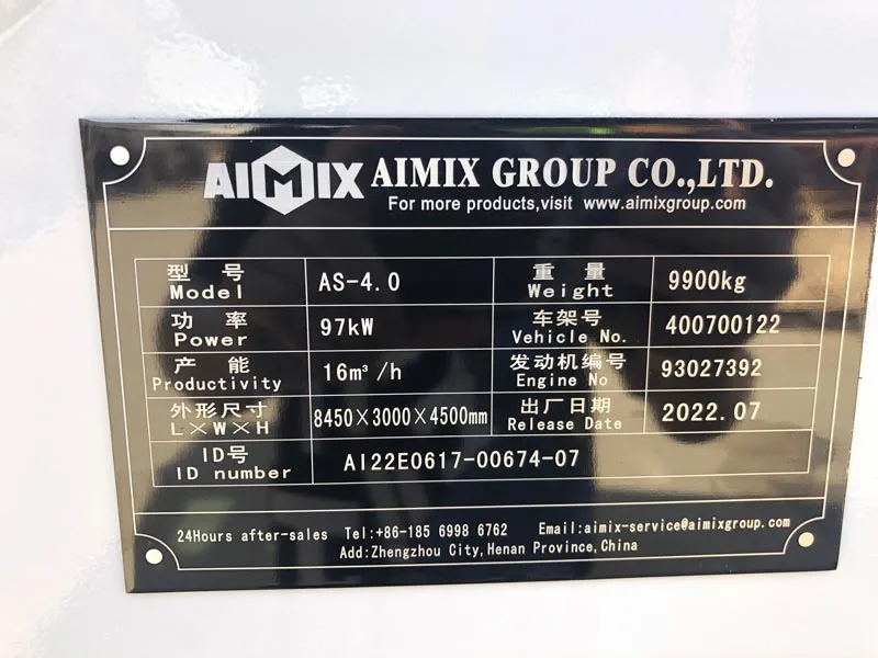 Specifications of AS-4.0 Self Loading Mixer to Jamaica